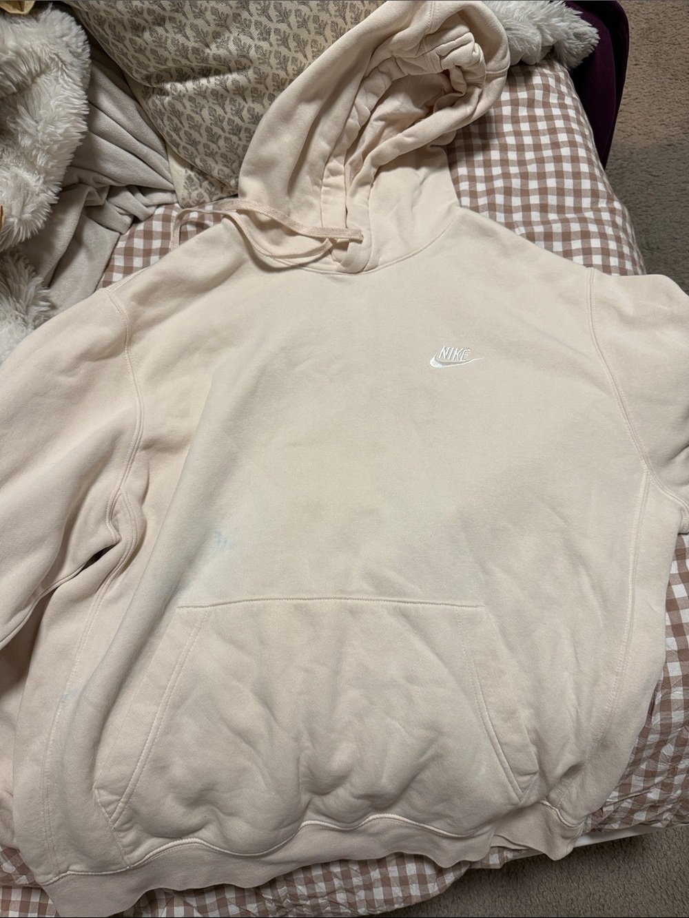 Nike Beige/Cream Pullover Hoodie with White Swoosh